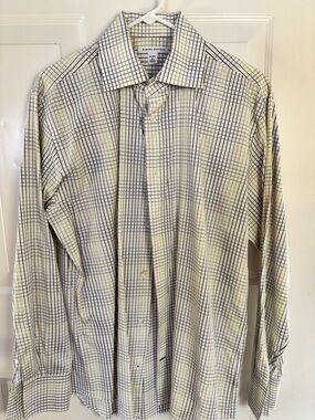 Banana Republic Men's Long-Sleeve Grid Dress Shirt - White with Black Check